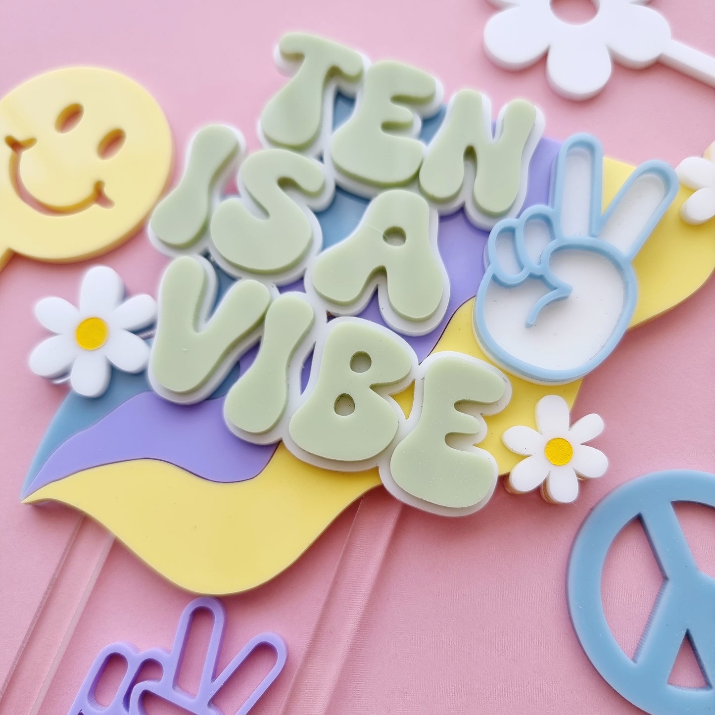 Retro Vibe 4 layer Acrylic Topper with or without daisies