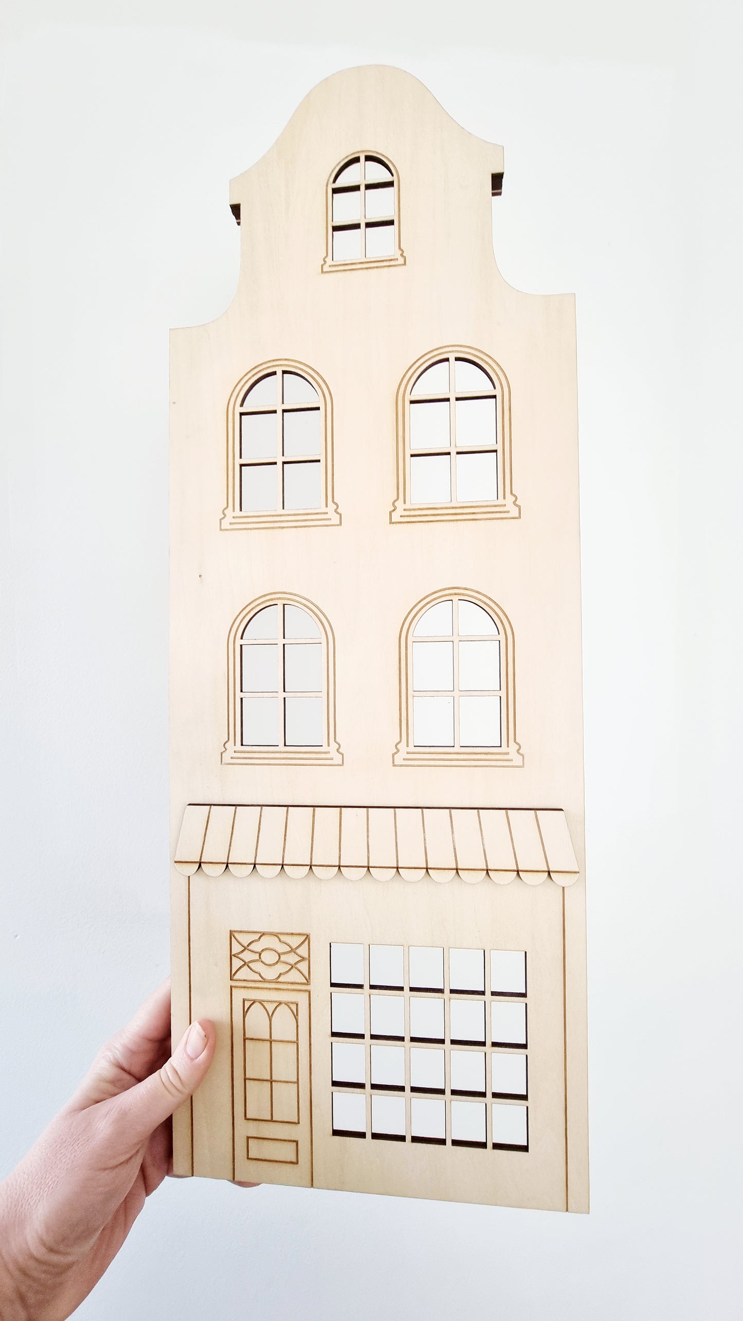 Wooden tenement house with lights