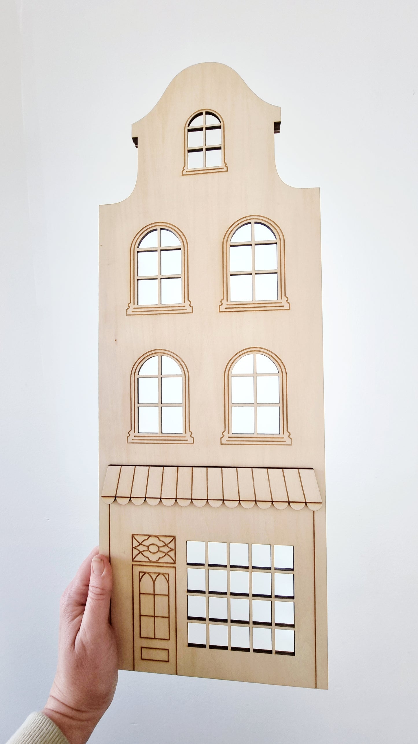 Wooden tenement house with lights