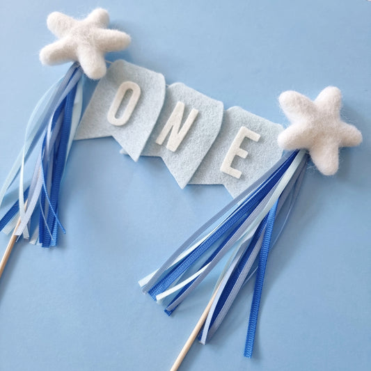 Blue and white star Personalised Cake Topper