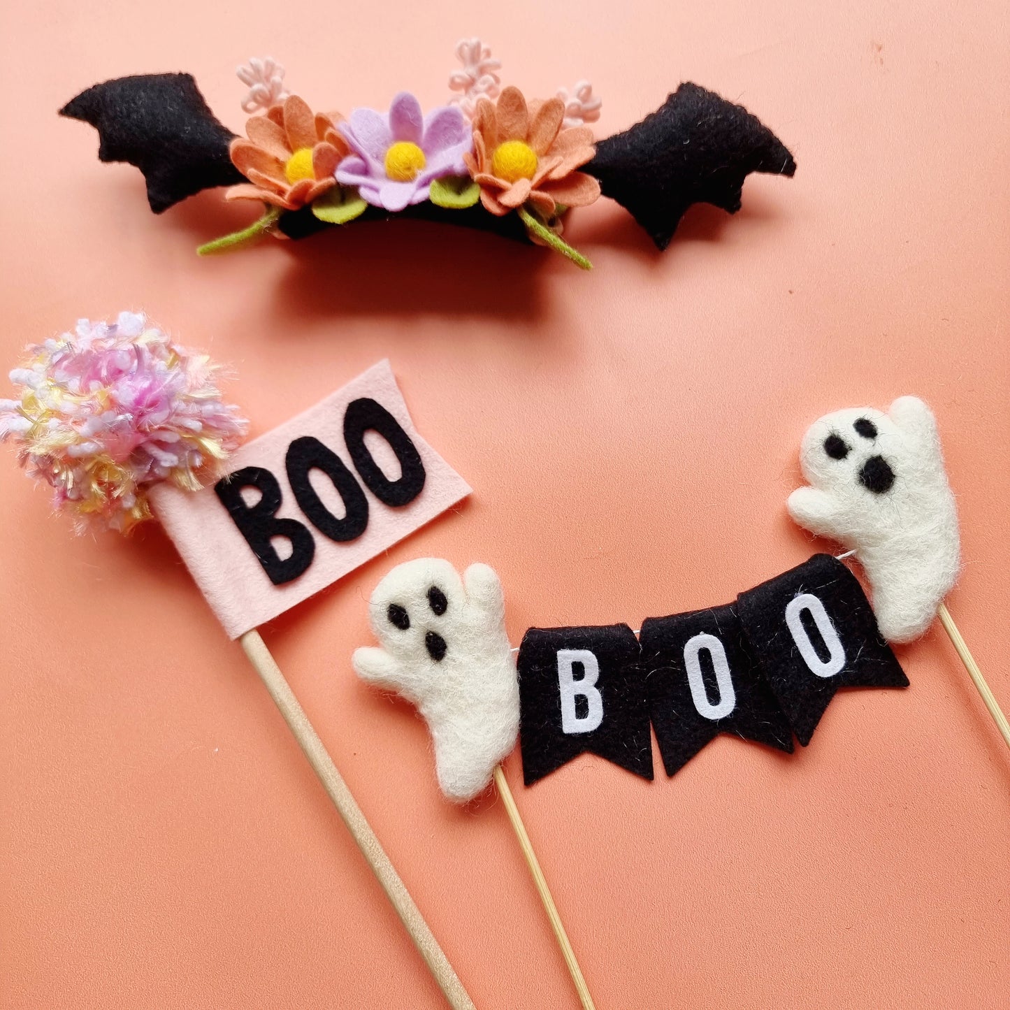 Felt Ghost Boo Bunting Cake Topper