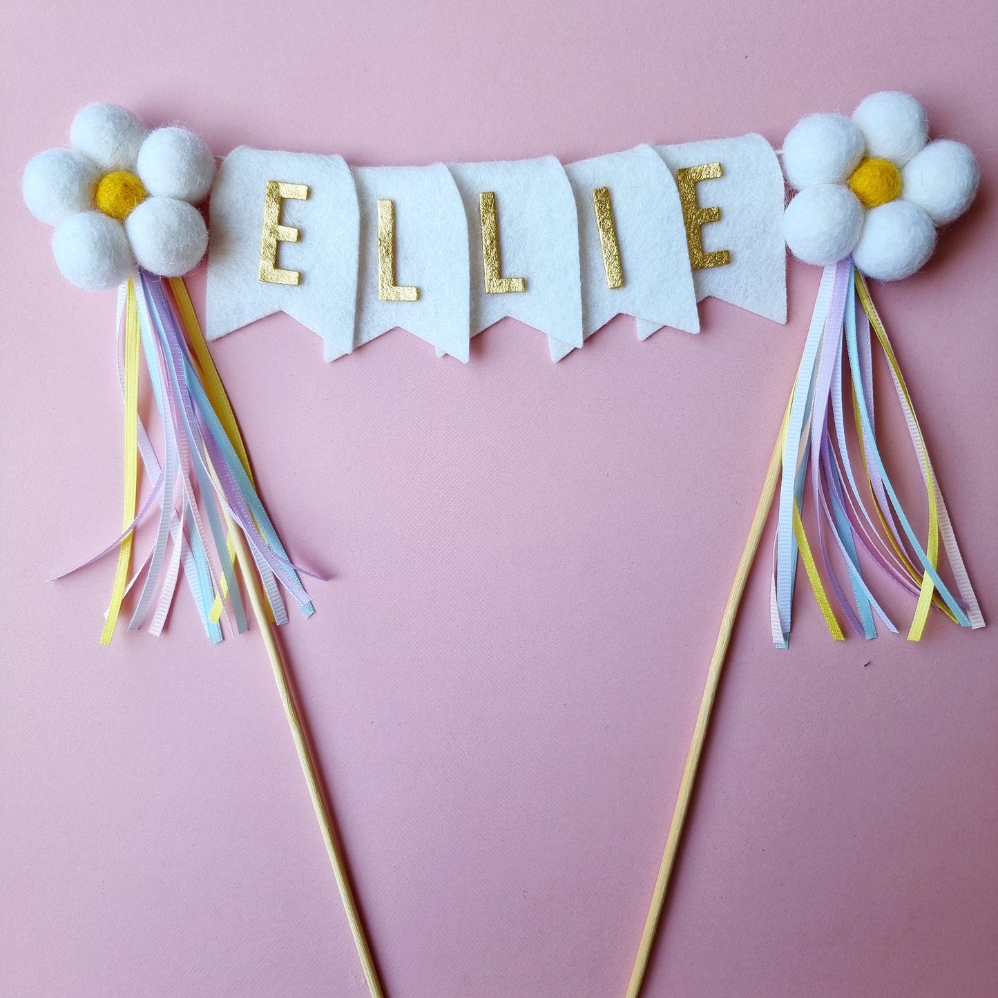 Pastel Rainbow Felt ball blossom Bunting Topper