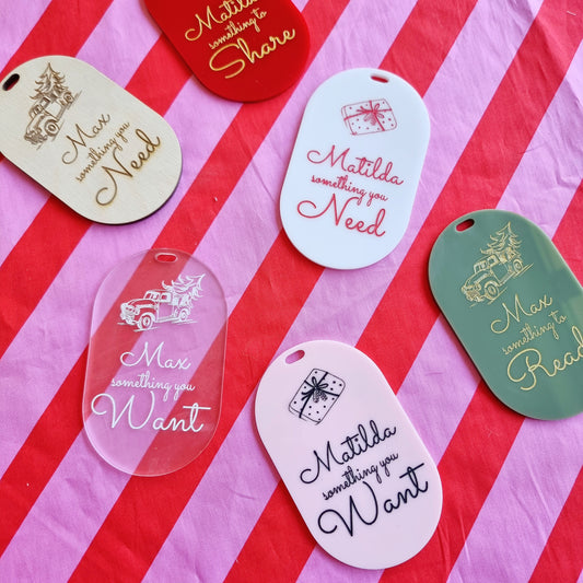 Need/Want/Read/Wear/Share Set of 5 Tags