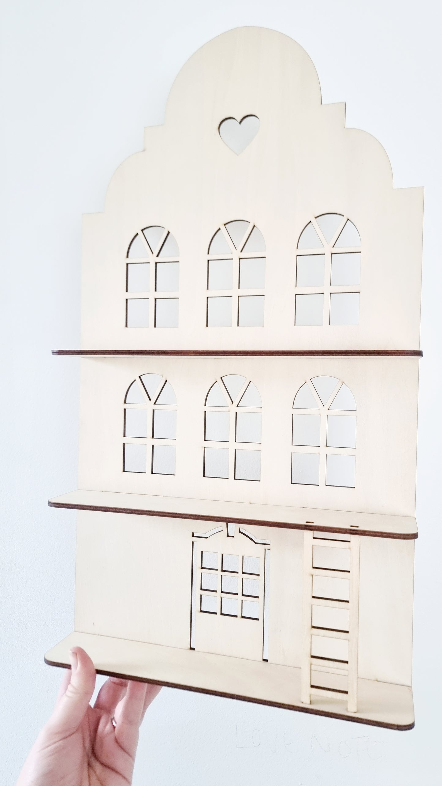 Wooden tenement house shelf with 1 Ladder