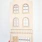Wooden tenement house with lights