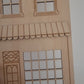 Wooden tenement house with lights