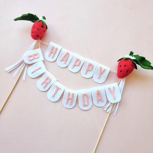 Needle Felted Strawberry topper with tiny flowers