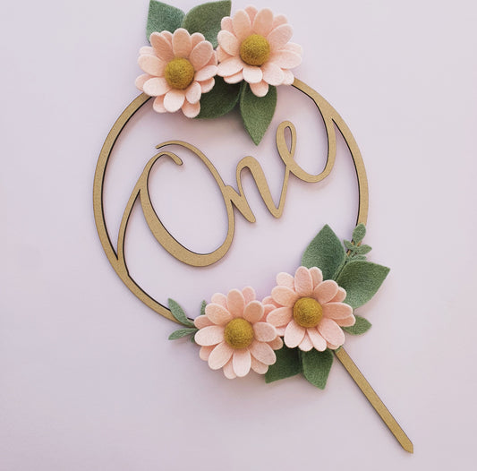 Daisy Script Number Cake Topper ~ Pink