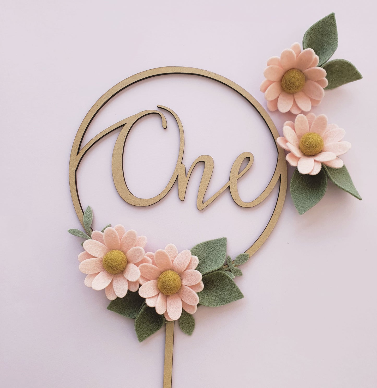 Daisy Script Number Cake Topper ~ Pink