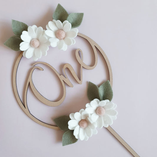 Daisy Script Number Cake Topper ~ White