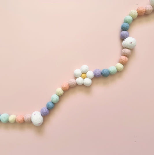 Pastel Daisy and Egg Felt Ball Garland