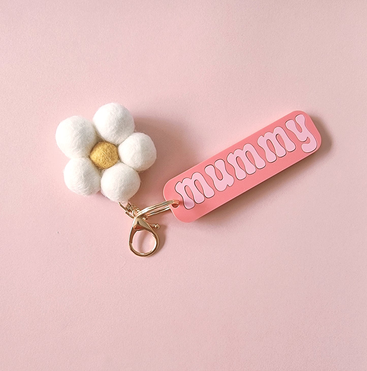 Personalised Keyring/Bag Tag with Felt Ball Blossom