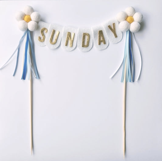 Blue Daisy Scalloped felt flag Personalised Cake Topper