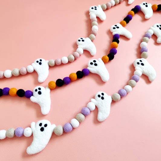 Traditional Halloween Ghost Felt Ball Garland