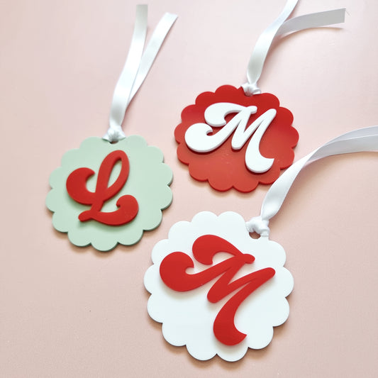 Scalloped edge Christmas Initial tag