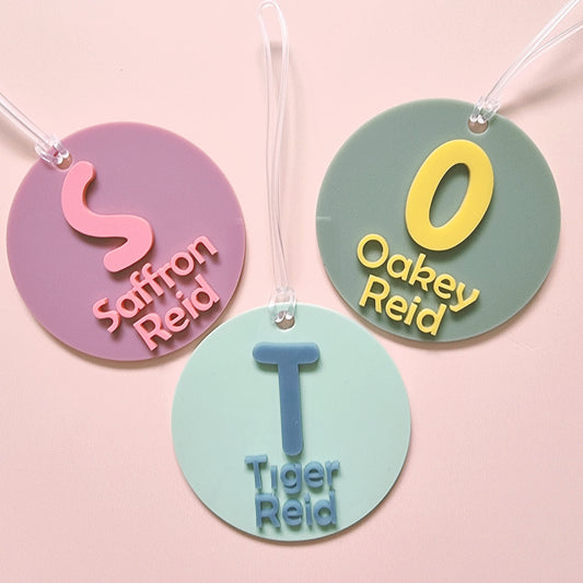 Round School Bag Tag~ Initial