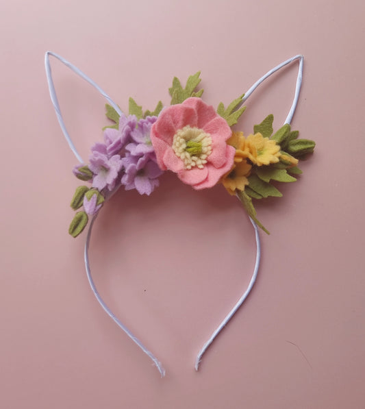 Spring Poppy Blossom Metal Headband Bunny Ears
