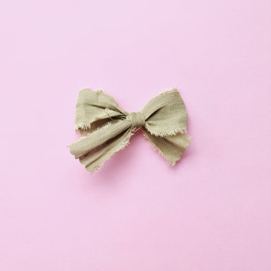 Frayed Edge Linen Bow ~ Sage