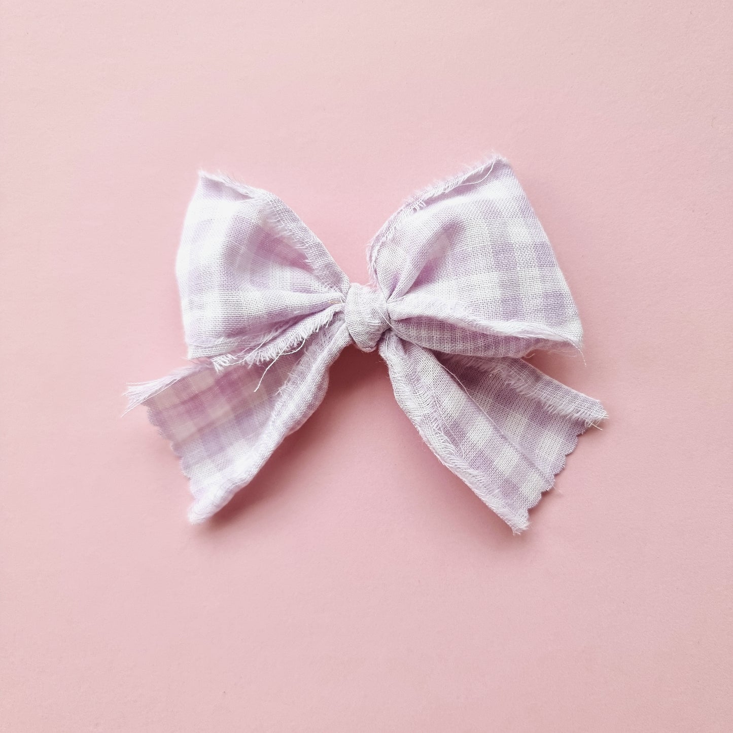 Frayed Edge Gingham Bow ~ Lilac