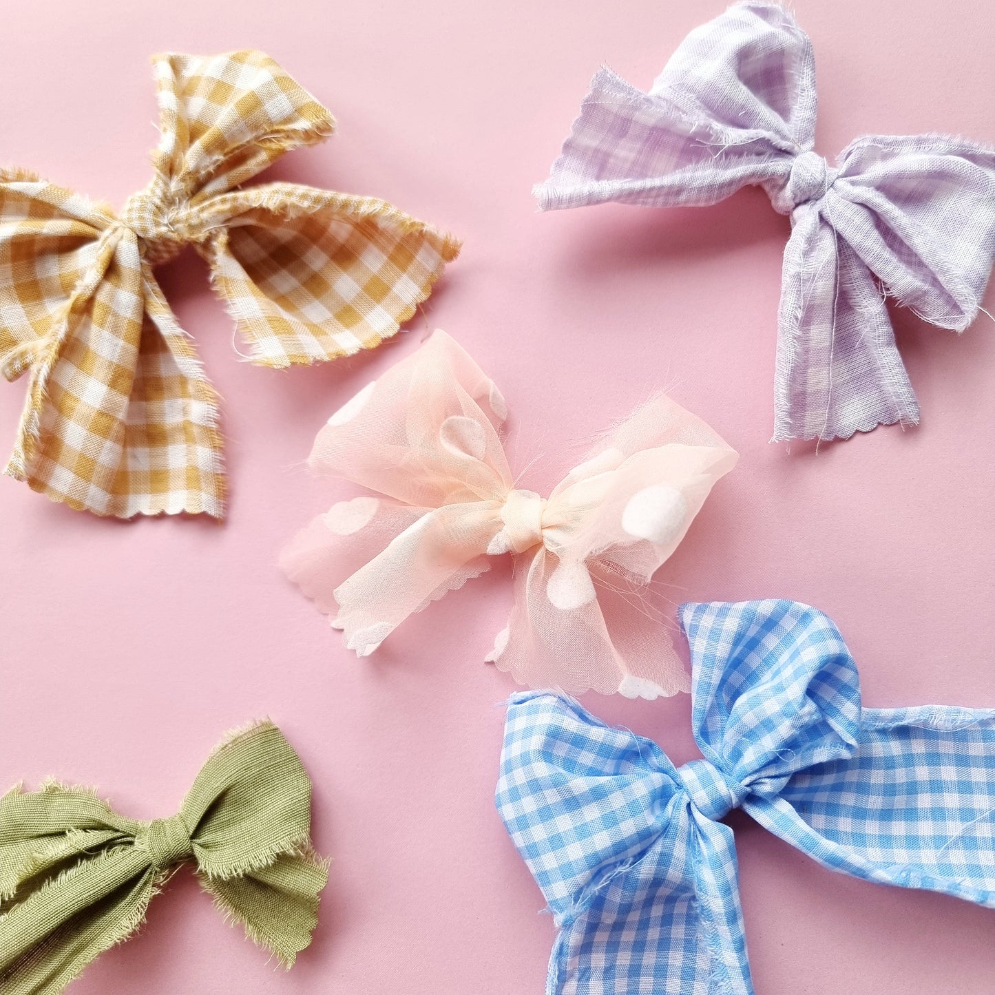 Frayed Edge Gingham Bow ~Mustard